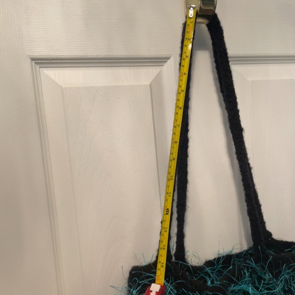 Knitted Wool Purse/Handbag-Black and Teal - Picture 7 of 7